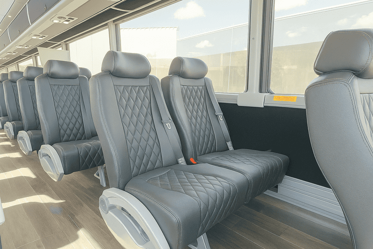 interior of Colorado Springs Minibus Company charter bus